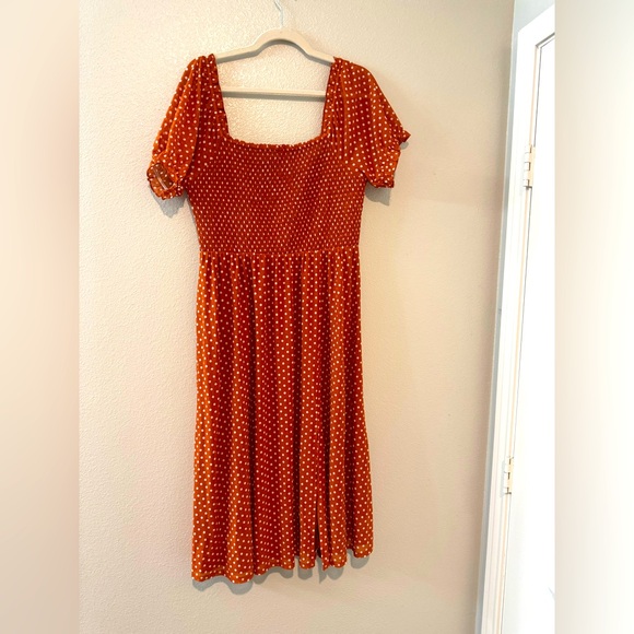Siren Lily Rust Polka Dot Midi Dress - Picture 1 of 3